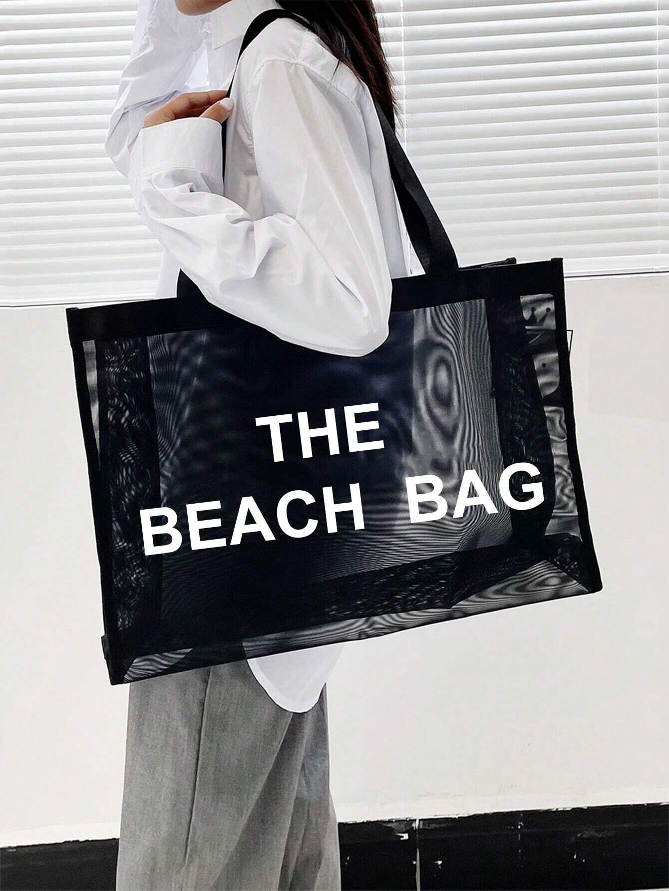  | SHEIN Nylon Material Alphabet Printed Beach Mesh Tote Bag With Beach Bag | Bags | Shein | OneHub