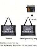  | SHEIN Nylon Material Alphabet Printed Beach Mesh Tote Bag With Beach Bag | Bags | Shein | OneHub