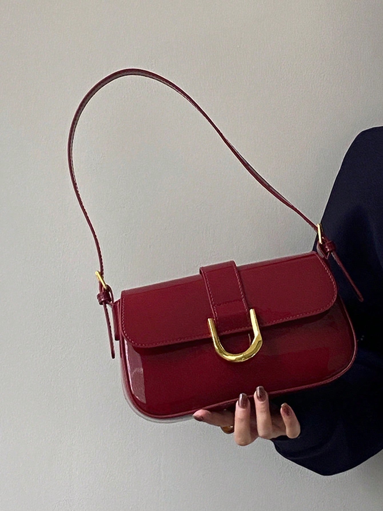  | SHEIN One Solid Colored Glossy Evening Clutch Bag, Featuring A Chic And Unique Short And Curved Design | Bags | Shein | OneHub