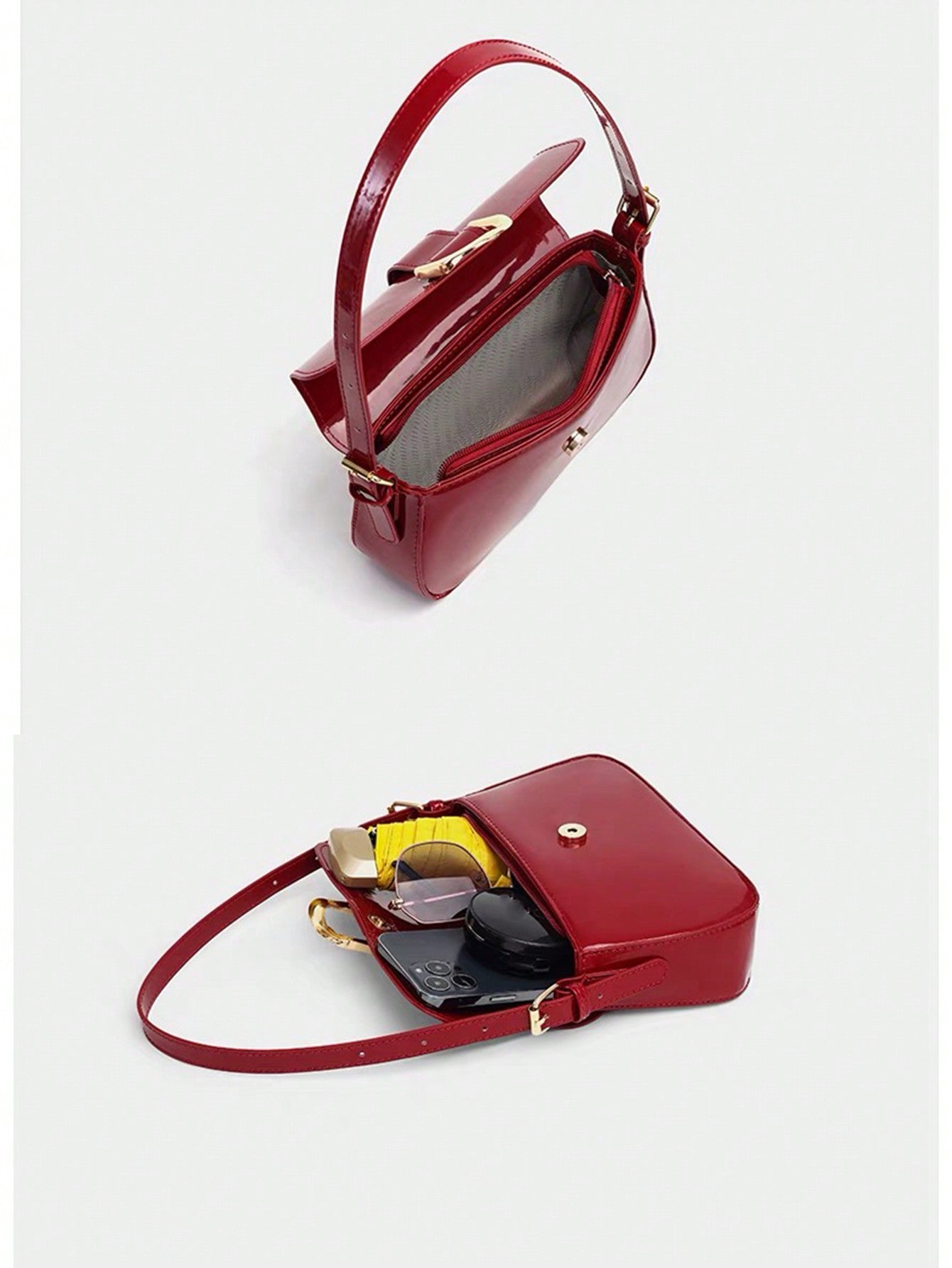  | SHEIN One Solid Colored Glossy Evening Clutch Bag, Featuring A Chic And Unique Short And Curved Design | Bags | Shein | OneHub