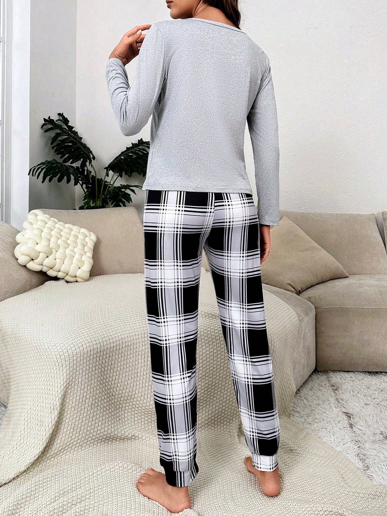  | SHEIN Panda Embroidery Tee & Plaid Print Pants PJ Set | PJ Set | Shein | OneHub