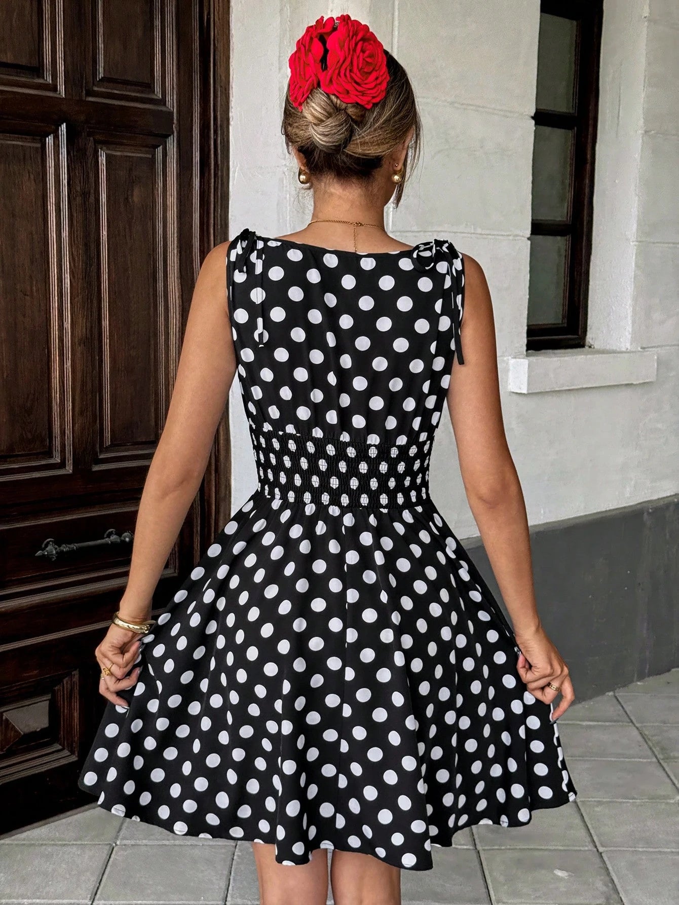  | SHEIN Pariaura Black & White Polka Dot Tied Waist Midi Dress For Women | Dress | Shein | OneHub