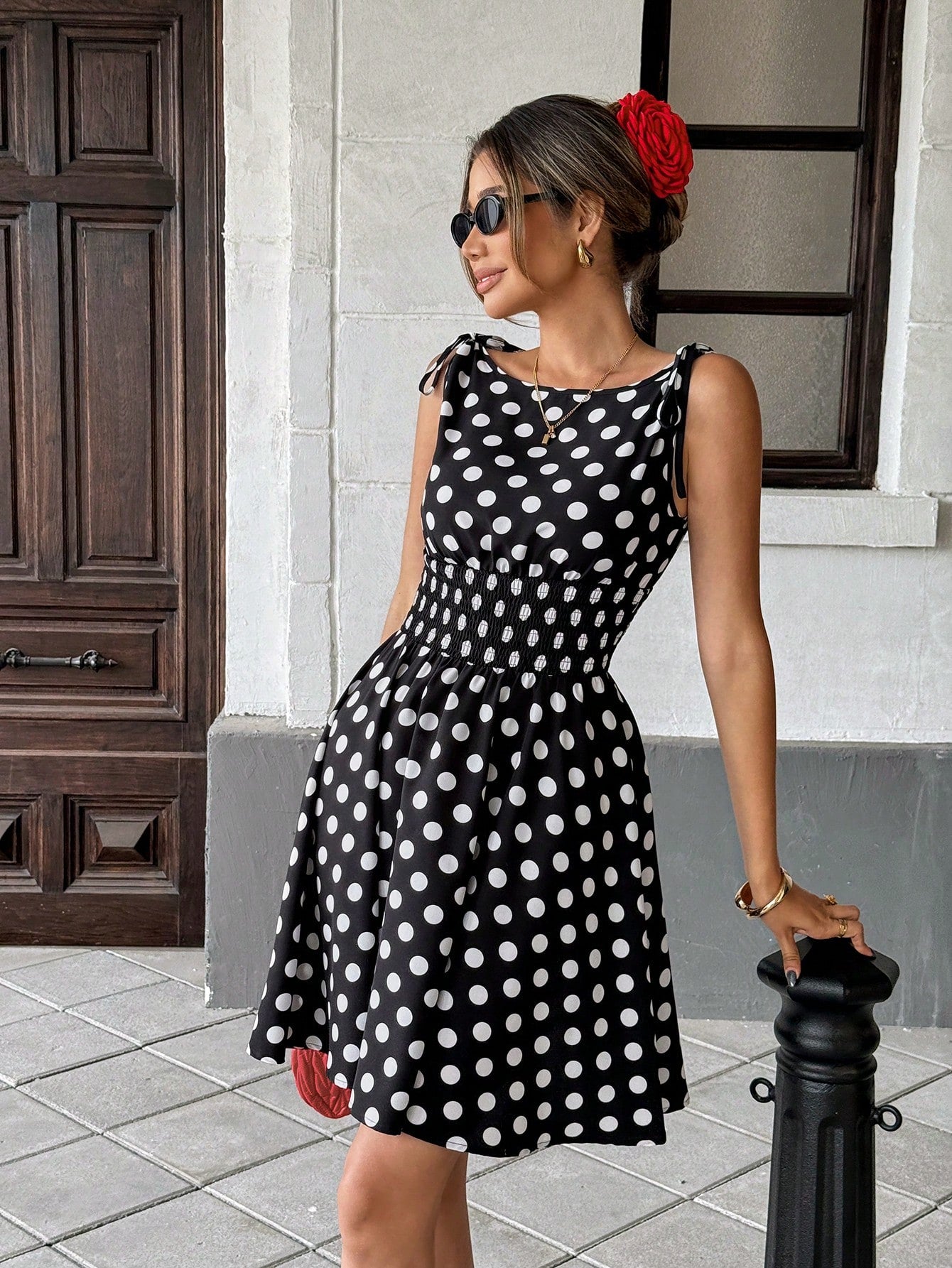  | SHEIN Pariaura Black & White Polka Dot Tied Waist Midi Dress For Women | Dress | Shein | OneHub