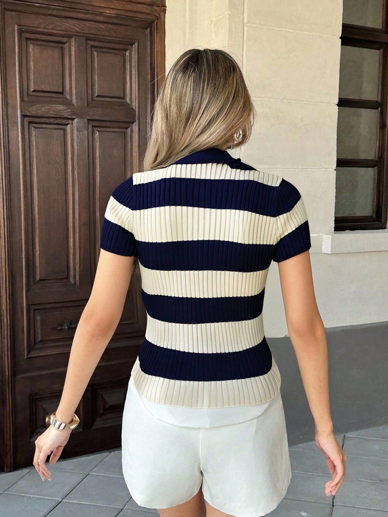  | SHEIN Pariaura Colorblock Striped Polo Collar Knit Top, French Street Style Summer Short Sleeve Shirt | Top | Shein | OneHub