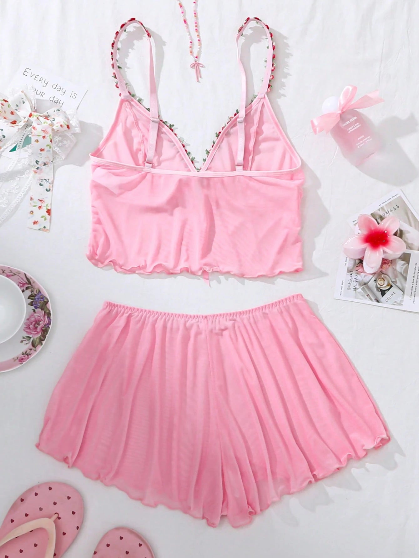  | SHEIN PetitDoll 2pcs Set Women's Floral Embroidery Decor Mesh Lingerie Set, Kawaii | Night Dress | Shein | OneHub