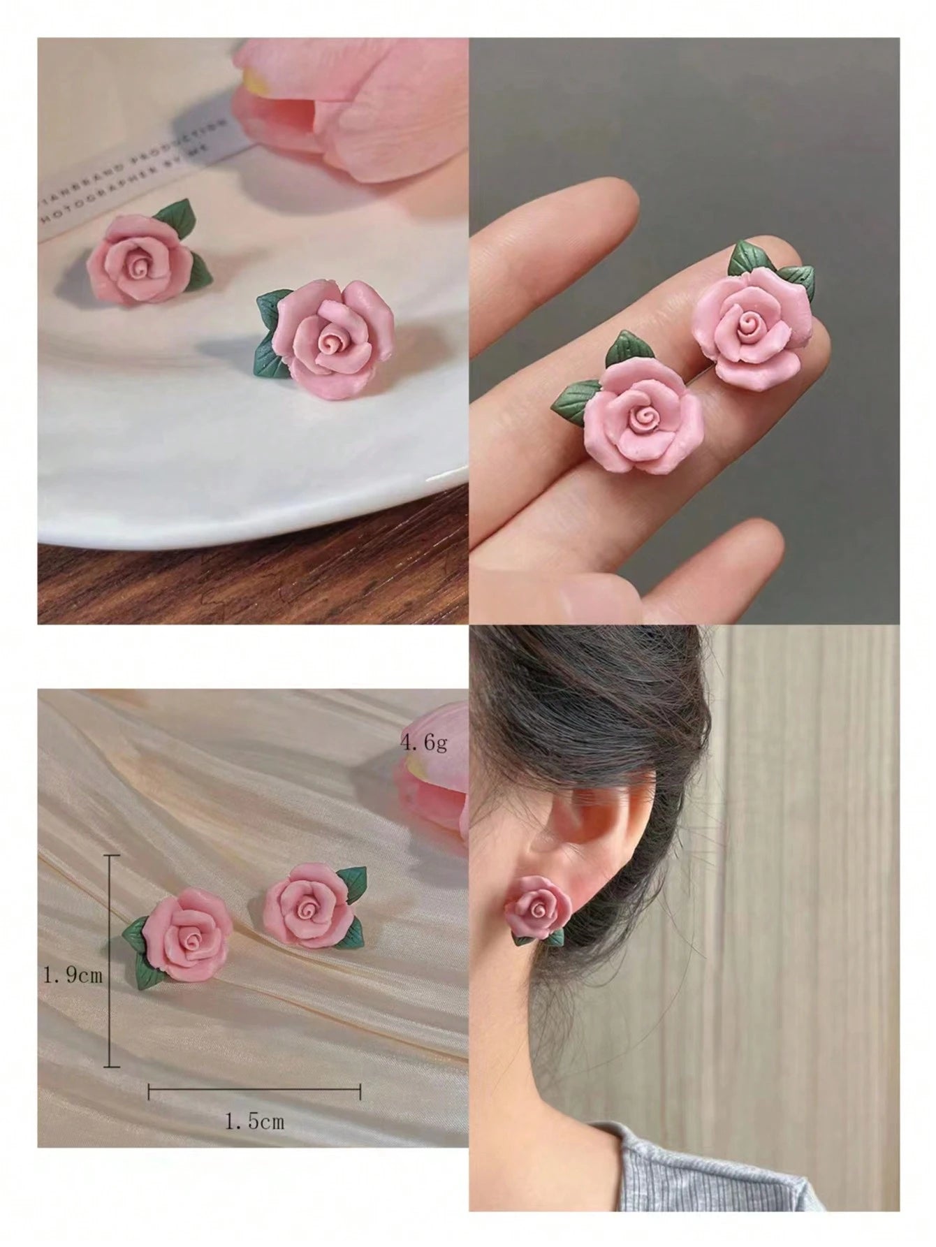 SHEIN Pink Resin Flower Shaped Earrings With Unique Style, Fashionable, High-End And Fresh Design Sense Valentines