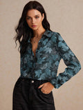  | SHEIN Poéselle Women's Autumn Leaf Print Long Sleeve Single Breasted Casual Shirt | Blouse | Shein | OneHub