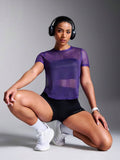 SHEIN Powerista Simple Solid Color Hollow Breathable Short-Sleeved Sports T-Shirt