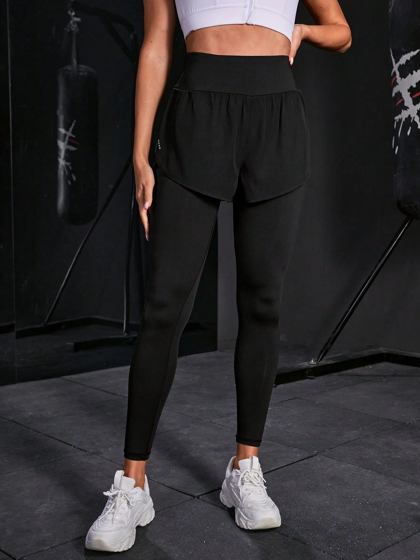 SHEIN  Powerista Solid 2 In 1 Sports Leggings Yoga Women Pants