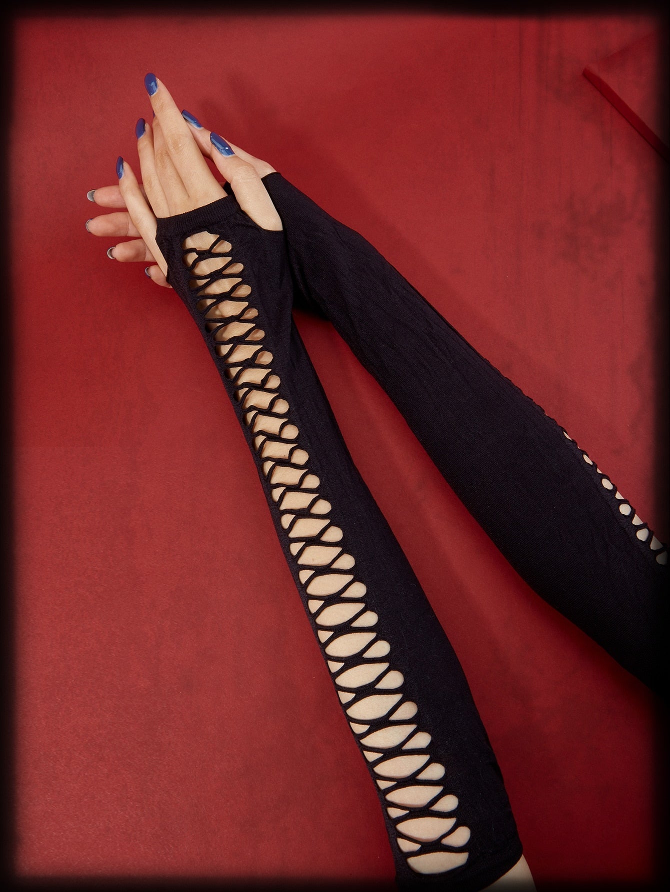  | SHEIN ROMWE Grunge Punk Solid Hollow Out Long Fingerless Gloves | Gloves | Shein | OneHub
