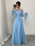  | SHEIN Rafferiza Blue Square Neck Double-Layer Ruffle Cuff Maxi Swing Dress For Women | Dress | Shein | OneHub
