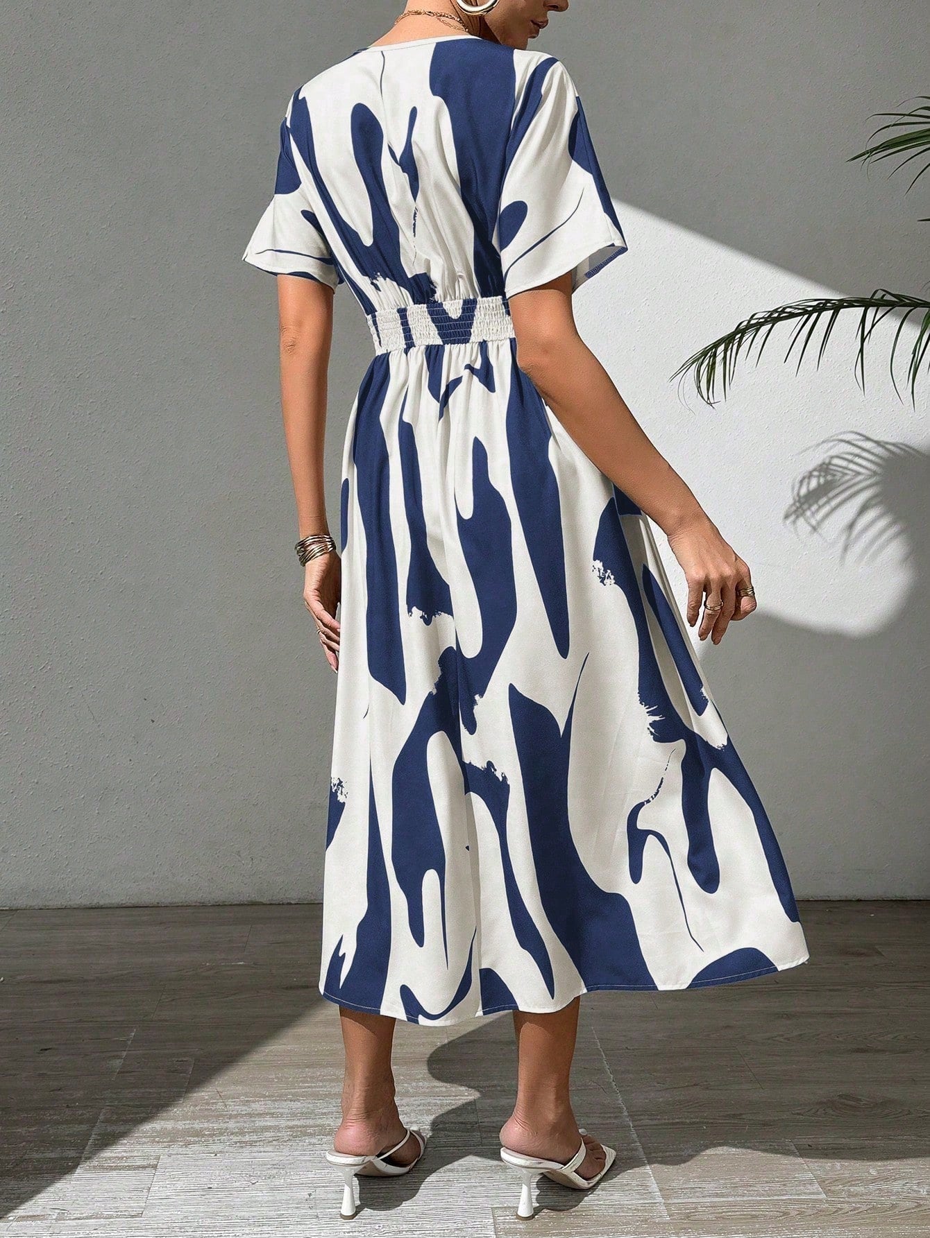 | SHEIN Rafferiza Summer Casual A-Line V-Neck Batwing Sleeve Printed Dress For Holiday Maxi Women Outfit | Dress | Shein | OneHub