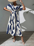  | SHEIN Rafferiza Summer Casual A-Line V-Neck Batwing Sleeve Printed Dress For Holiday Maxi Women Outfit | Dress | Shein | OneHub