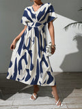  | SHEIN Rafferiza Summer Casual A-Line V-Neck Batwing Sleeve Printed Dress For Holiday Maxi Women Outfit | Dress | Shein | OneHub