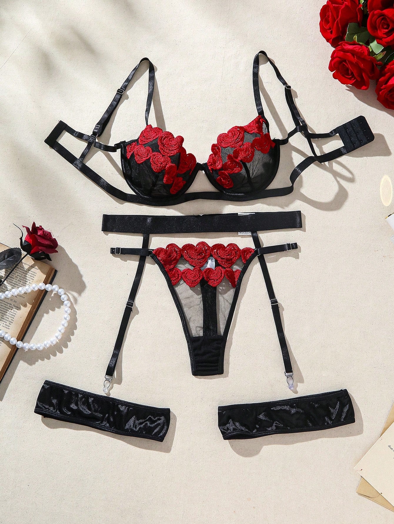  | SHEIN Romantic Rose & Heart Shaped Lady Sexy Lingerie Set | Lingerie | Shein | OneHub