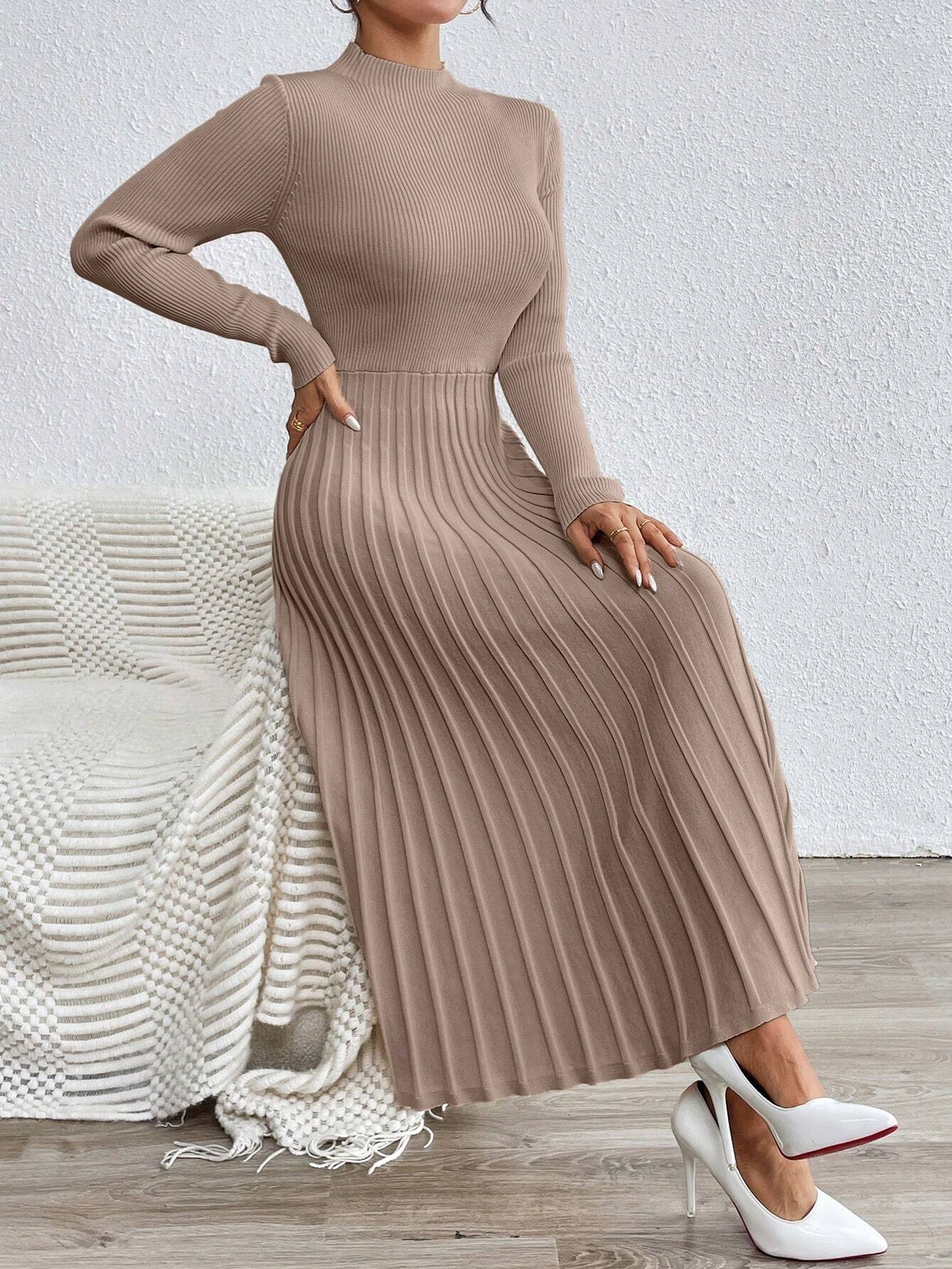 SHEIN RosyDaze Plain Color Stand Collar Long Sweater Dress, Casual Autumn/Winter Fall Cloth For Women