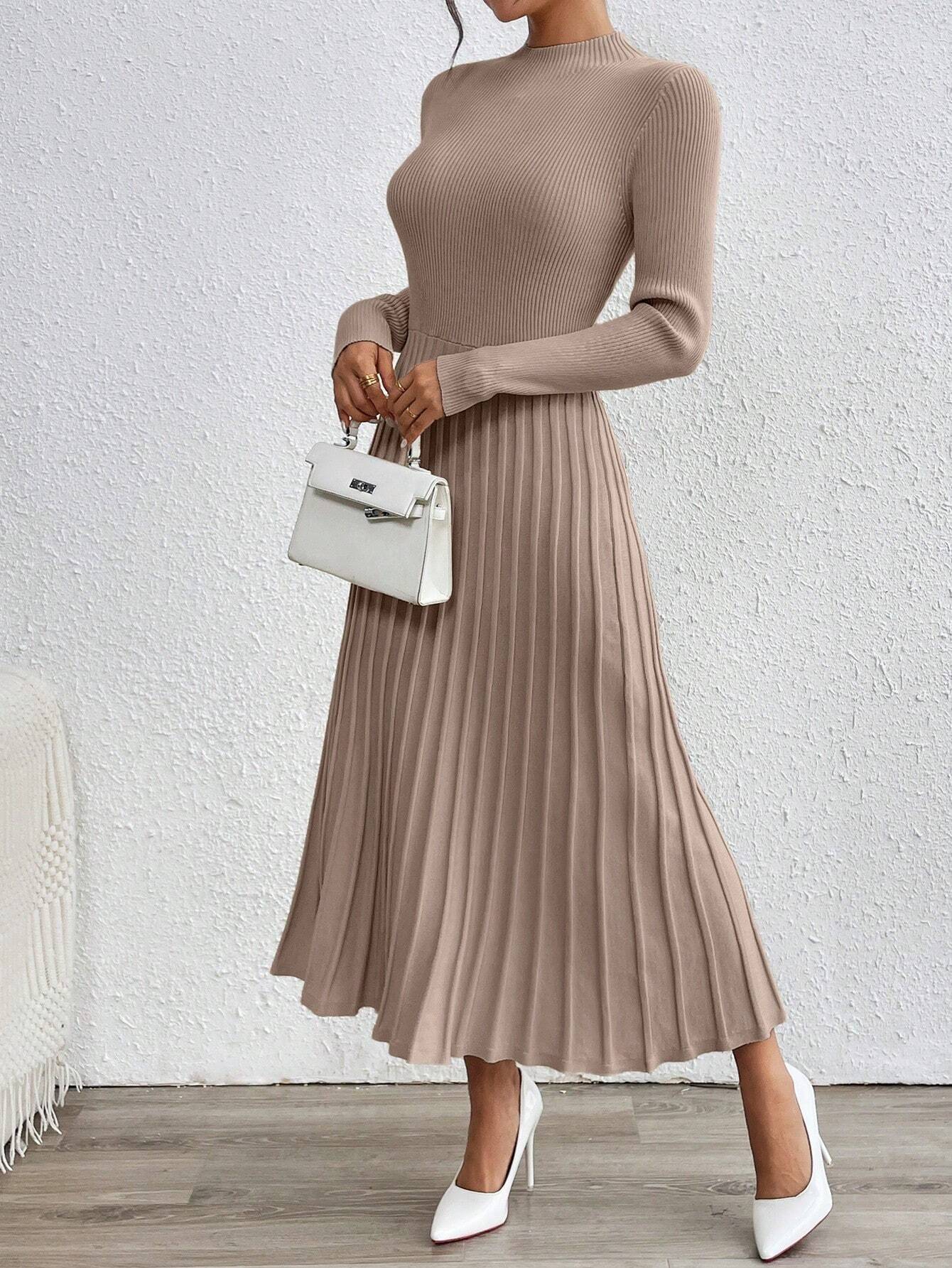 SHEIN RosyDaze Plain Color Stand Collar Long Sweater Dress, Casual Autumn/Winter Fall Cloth For Women