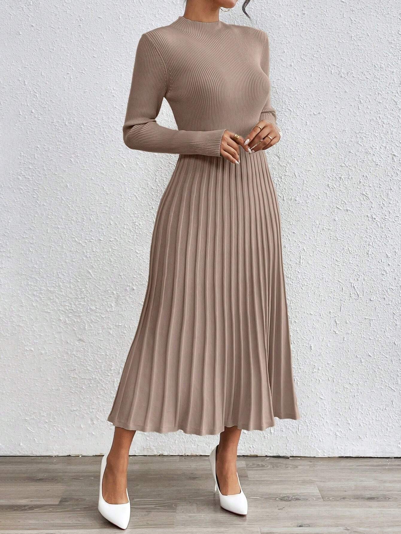 SHEIN RosyDaze Plain Color Stand Collar Long Sweater Dress, Casual Autumn/Winter Fall Cloth For Women