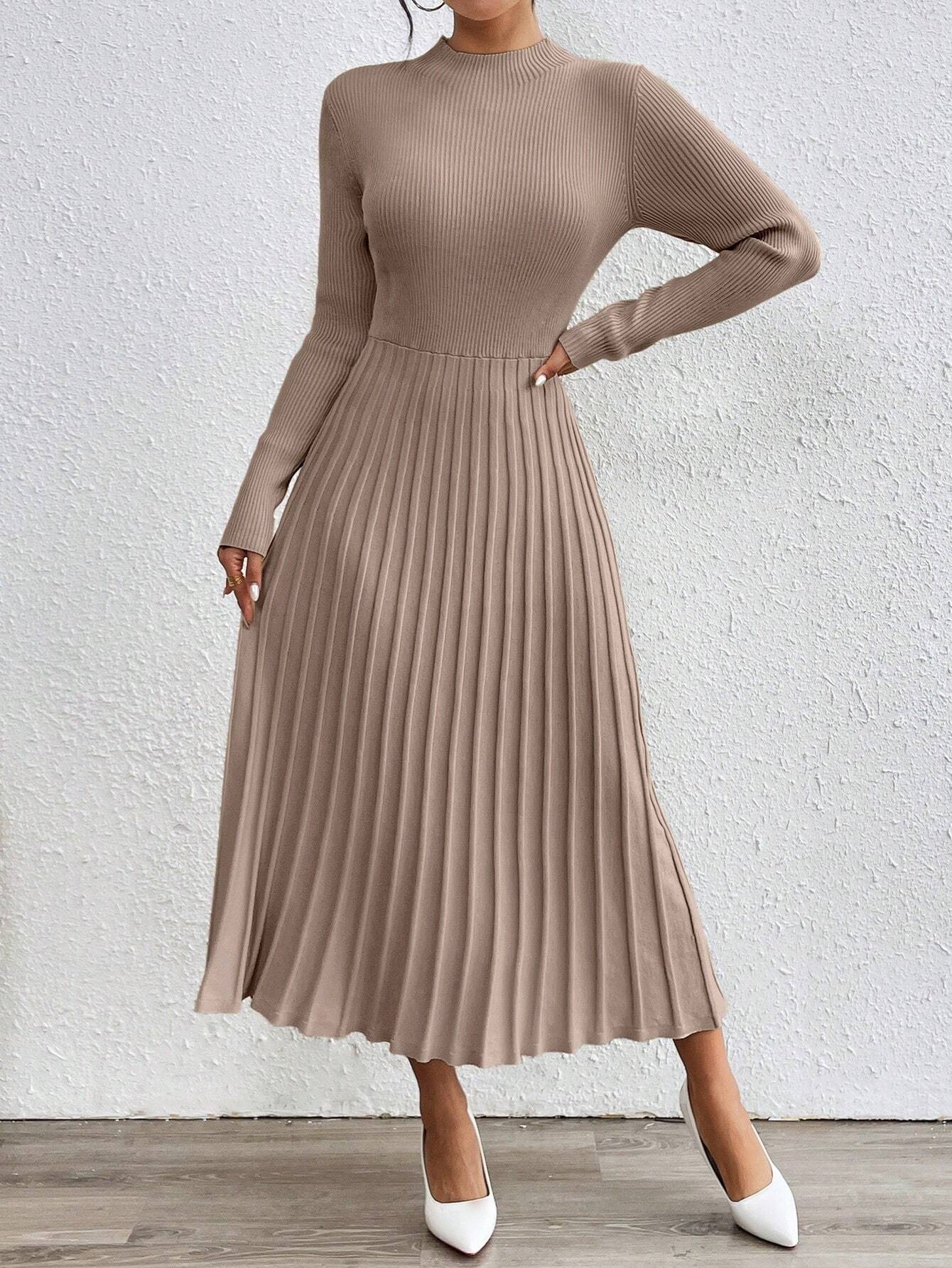SHEIN RosyDaze Plain Color Stand Collar Long Sweater Dress, Casual Autumn/Winter Fall Cloth For Women
