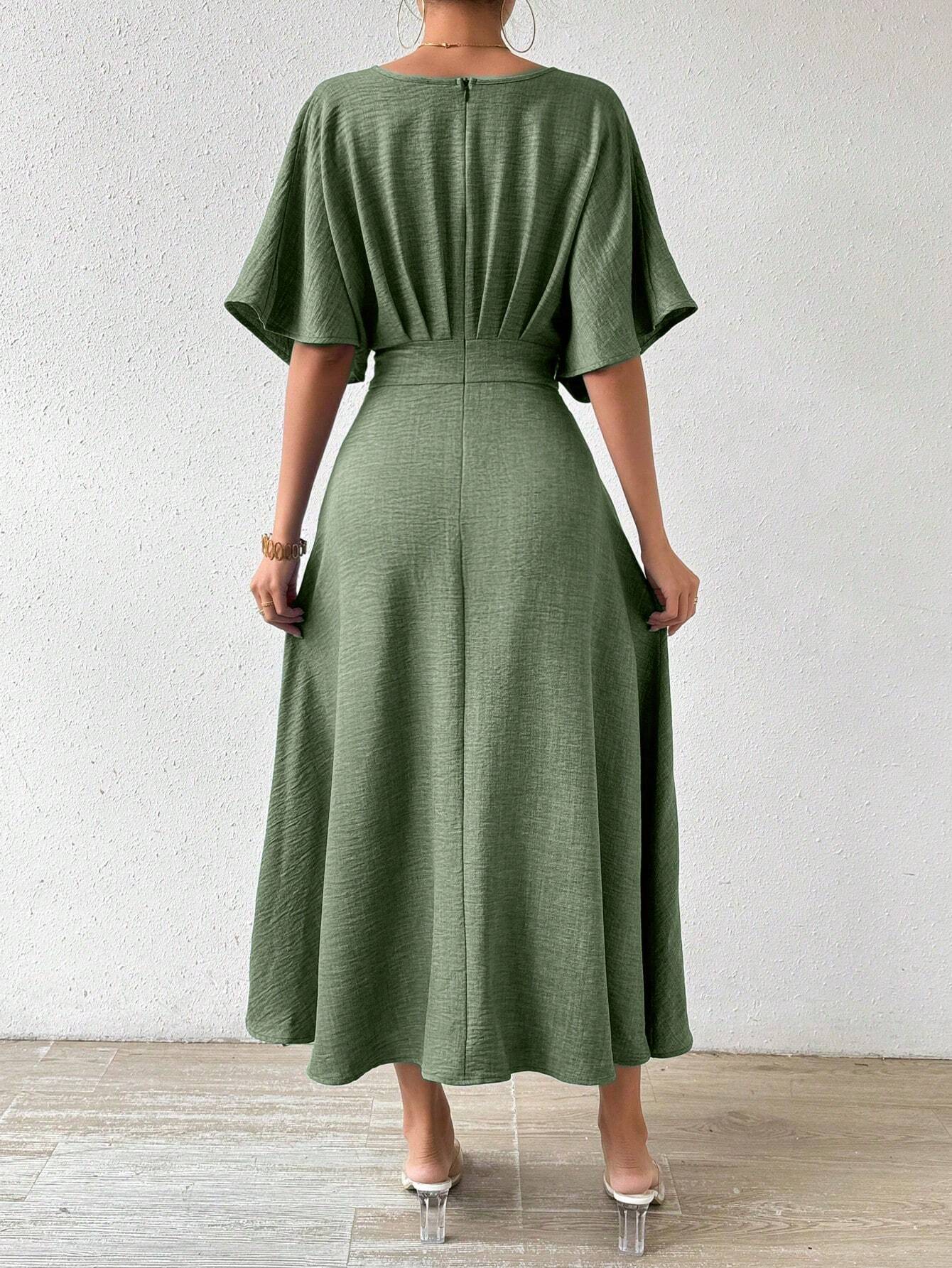  | SHEIN RosyDaze Women's V-Neck Waist Cinched Batwing Short Sleeve Dress Maxi Women Outfit | Dress | Shein | OneHub