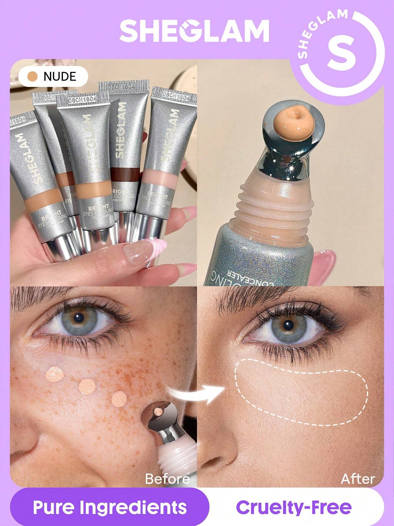  | SHEGLAM Bright Eyes Cooling Concealer-Nude Cooling Metal Applicator Matte Liquid Concealer Long Lasting Coverage | Brush | SheGlam | OneHub
