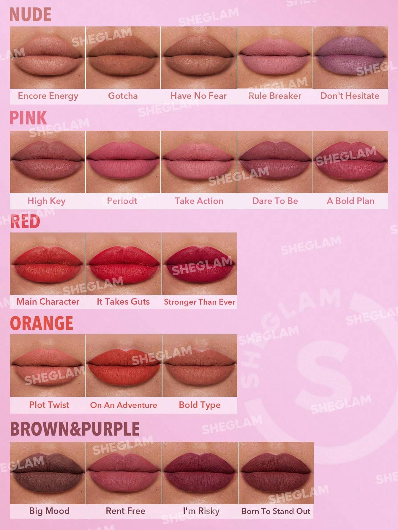  | SHEGLAM Dynamatte Boom Long Lasting Matte Lipstick-A Bold Plan 20 Colors Creamy Matte Waterproof Lipstick Amazing Non-Stick Cup Transfer-Proof Lipstick Black Friday Sale Gift Pink Lipstick | Brush | SheGlam | OneHub