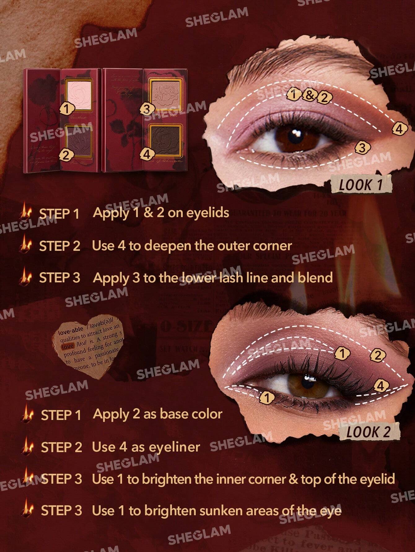  | SHEGLAM Ember Rose Burning Devotion Color Palette 4 Colors Valentines Gift Eyeshadow Palette Creamy Matte Long-Lasting High Pigment Vegan Eyeshadow | Makeup | SheGlam | OneHub