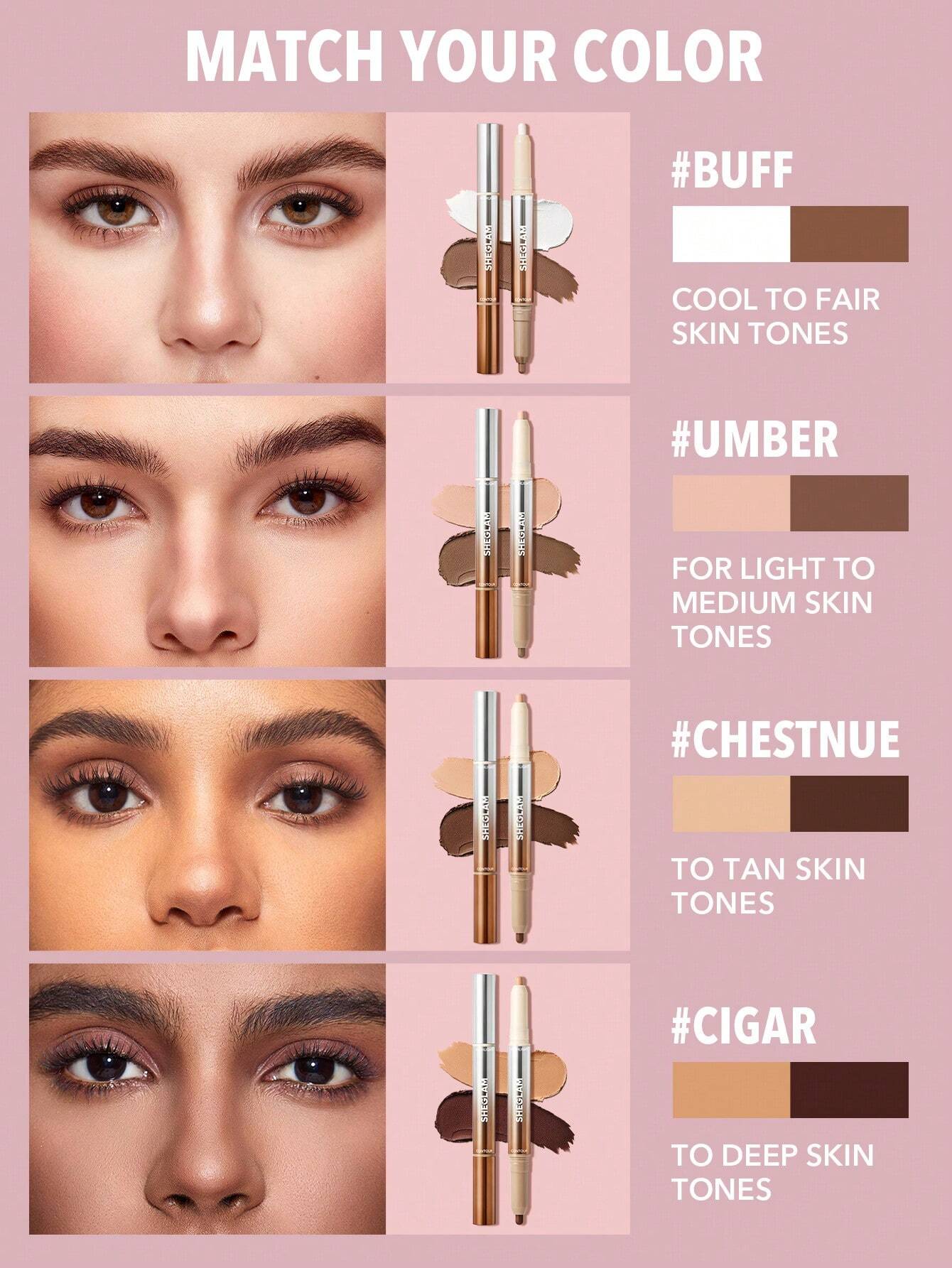 SHEGLAM Fine Line 2-In-1 Nose Contour & Highlight Pen-Chestnut 2-Color Contour Stick Non-Greasy Long Lasting Natural Highlighter Dual-Use Multi-Use Sculpt Smoothes Fine Lines