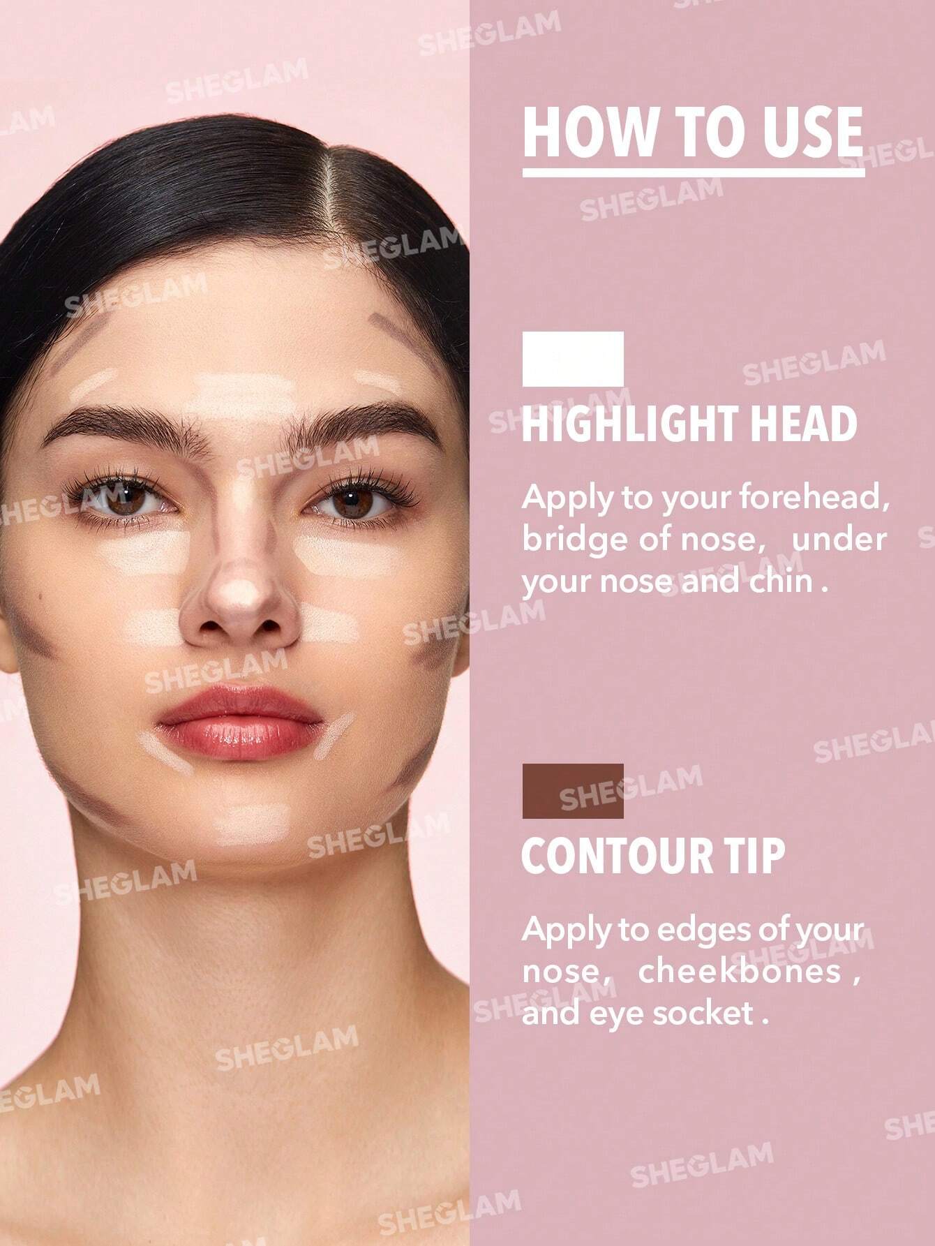 SHEGLAM Fine Line 2-In-1 Nose Contour & Highlight Pen-Chestnut 2-Color Contour Stick Non-Greasy Long Lasting Natural Highlighter Dual-Use Multi-Use Sculpt Smoothes Fine Lines