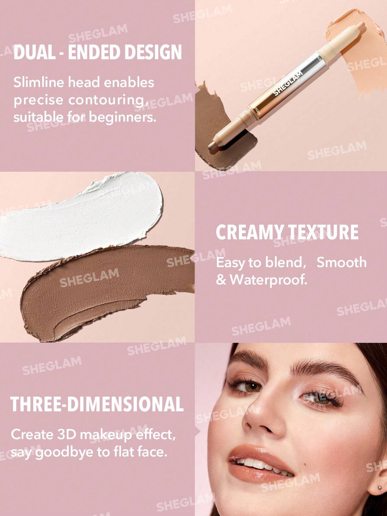 SHEGLAM Fine Line 2-In-1 Nose Contour & Highlight Pen-Umber 2-Color Contour Stick Non-Greasy Long Lasting Natural Highlighter Dual-Use Multi-Use Sculpt Smoothes Fine Lines Creamy