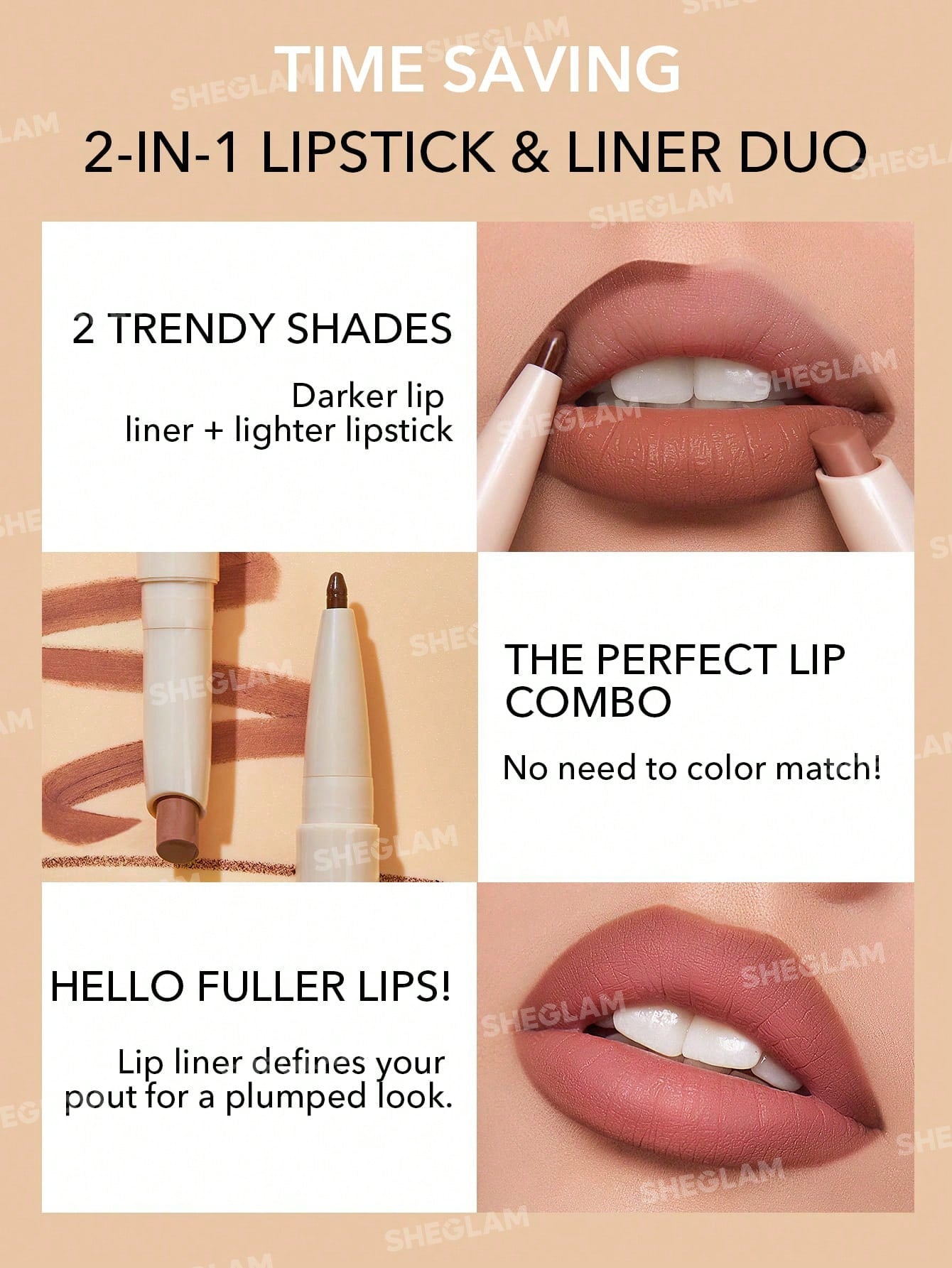  | SHEIN SHEGLAM Glam 101 Lipstick & Liner Duo | Brush | SheGlam | OneHub