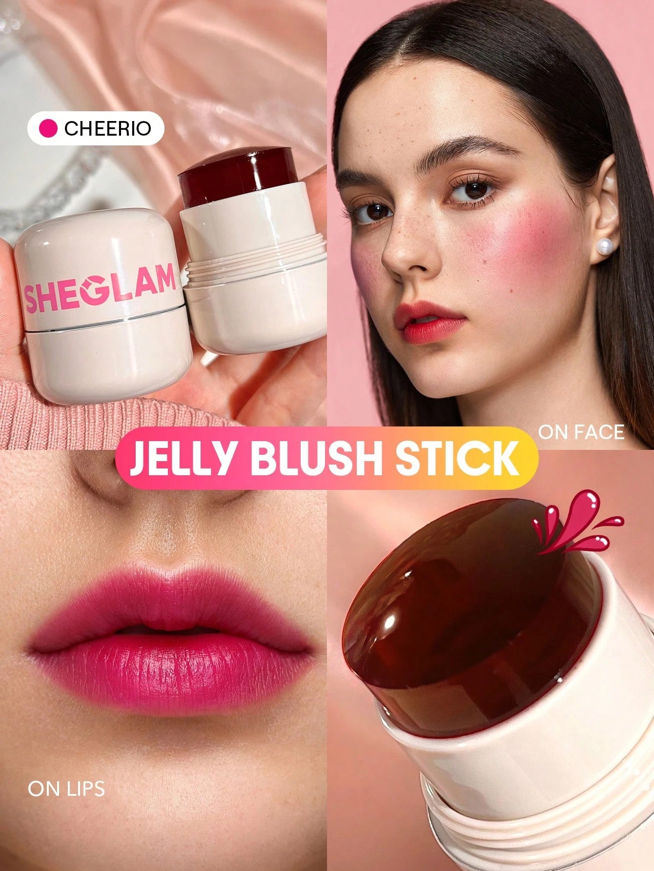  | SHEGLAM Jelly-Licious Hydrating Lip & Blush Tint-Cheerio 4 Colors Watery Blush Stick Long Lasting Pigment Dual-Use Natural Pigment Jelly Texture Face Makeup | Makeup | SheGlam | OneHub