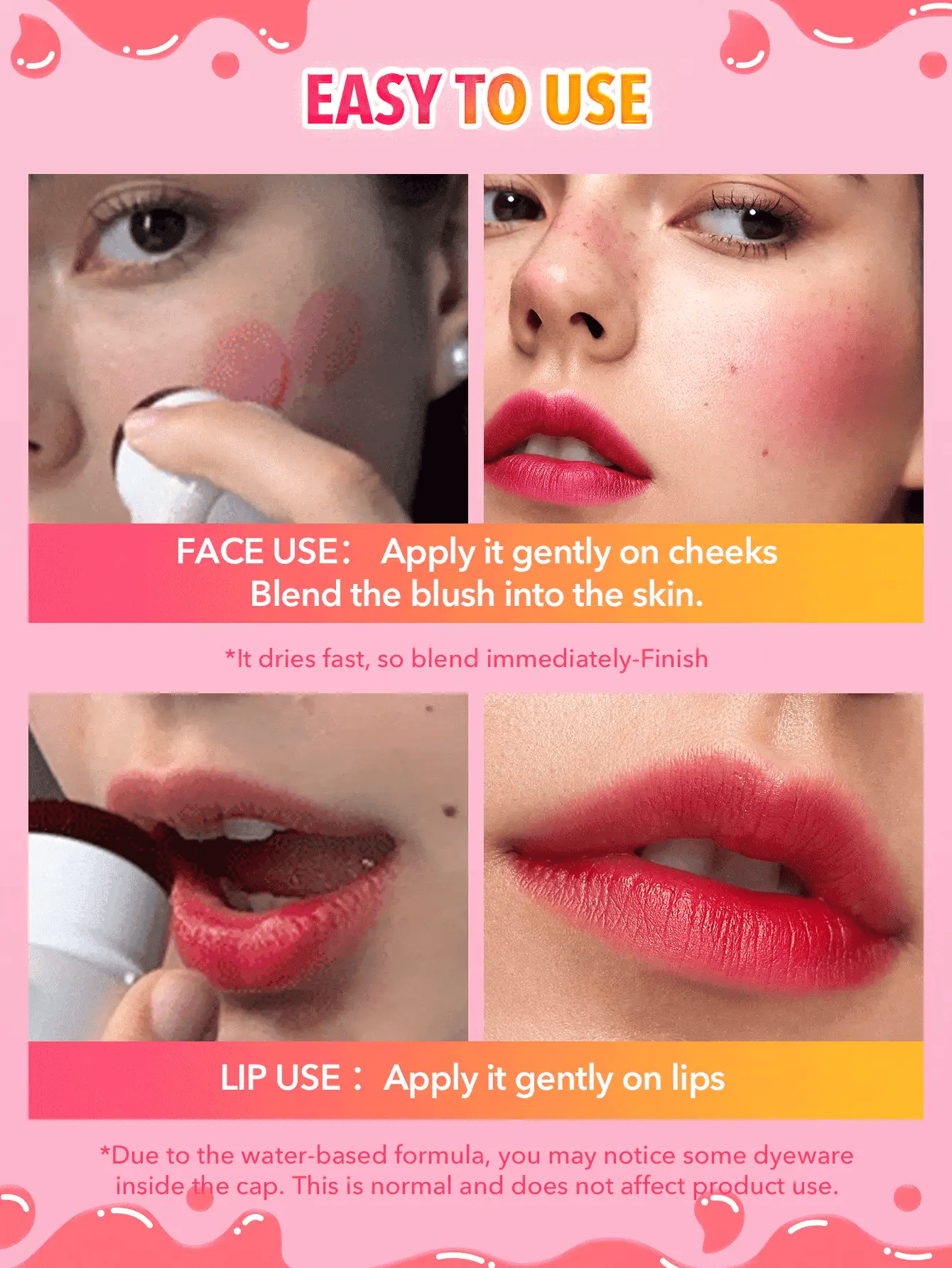  | SHEGLAM Jelly-Licious Hydrating Lip & Blush Tint-Cheerio 4 Colors Watery Blush Stick Long Lasting Pigment Dual-Use Natural Pigment Jelly Texture Face Makeup | Makeup | SheGlam | OneHub