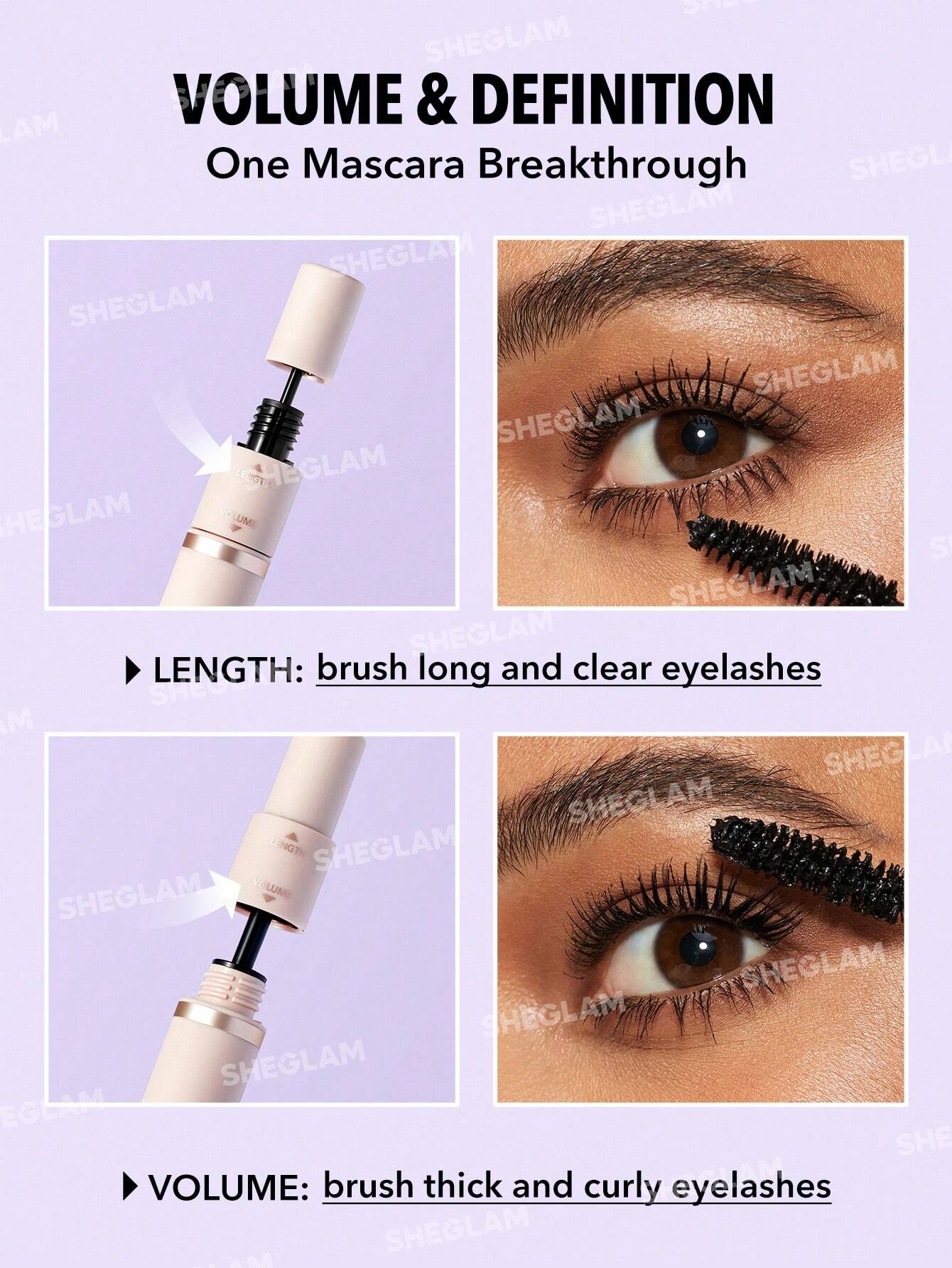  | SHEGLAM Lash Besties 2-In-1 Mascara Volumizing Double Head Brush Easy To Remove No Smudge Long-Lasting Define Thick Lengthening Volume Big Eyes Mascara | Makeup | SheGlam | OneHub