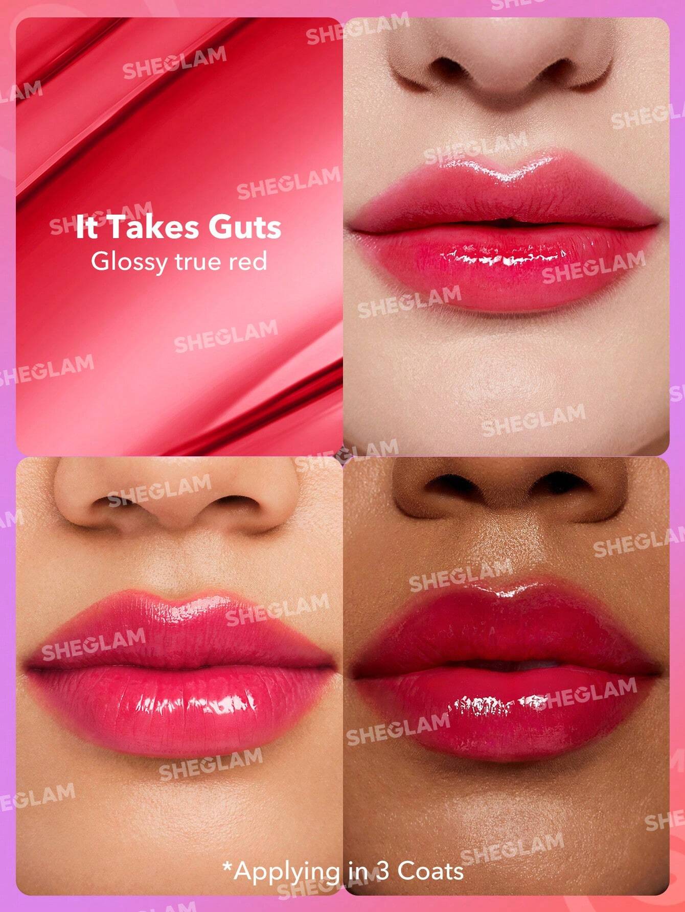  | SHEGLAM Mirror Kiss High-Shine Lipstick-It Takes Guts 12 Colors High Gloss Shine Glitter Lipstick Moisturizing Reduce Lip Fine Lines Lip Balm Lip Makeup | Makeup | SheGlam | OneHub
