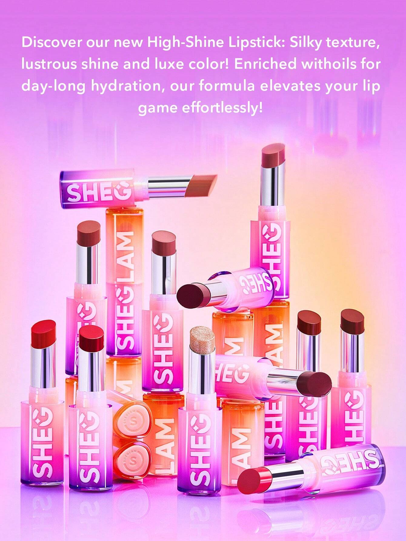 SHEGLAM Mirror Kiss High-Shine Lipstick-Own Your Shine 12 Colors High Gloss Shine Glitter Lipstick Moisturizing Reduce Lip Fine Lines Lip Balm Lip