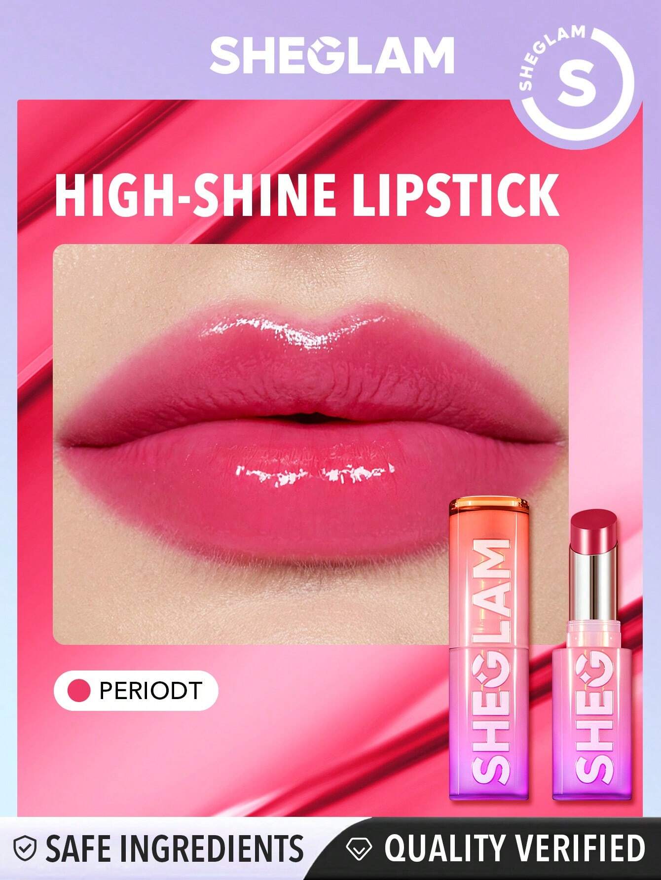  | SHEGLAM Mirror Kiss High-Shine Lipstick-Periodt 12 Colors High Gloss Shine Glitter Lipstick Moisturizing Reduce Lip Fine Lines Lip Balm Lip Makeup | Makeup | SheGlam | OneHub