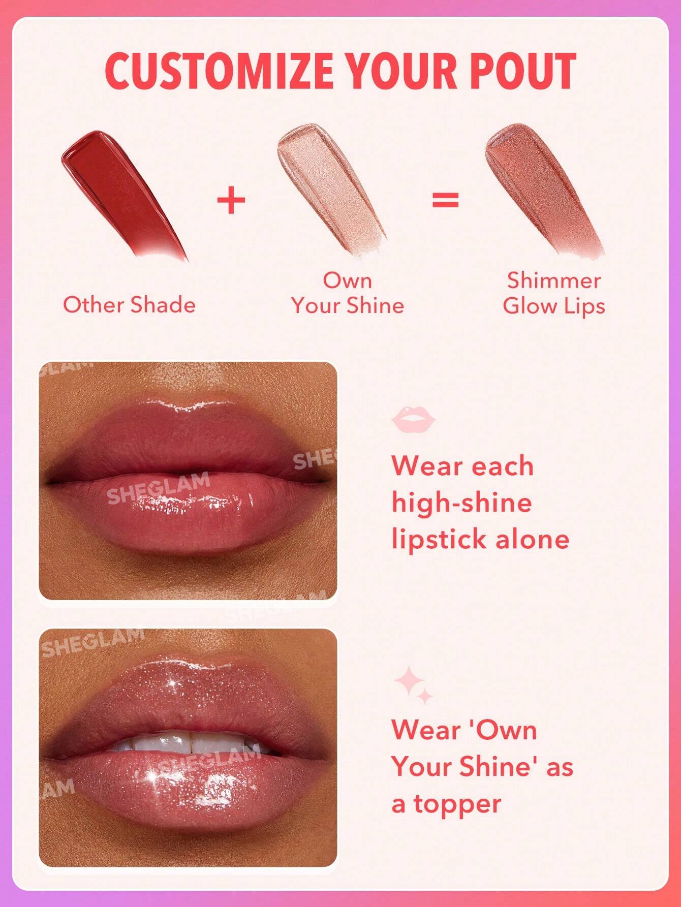 SHEGLAM Mirror Kiss High-Shine Lipstick-That'S Fierce 12 Colors High Gloss Shine Glitter Lipstick