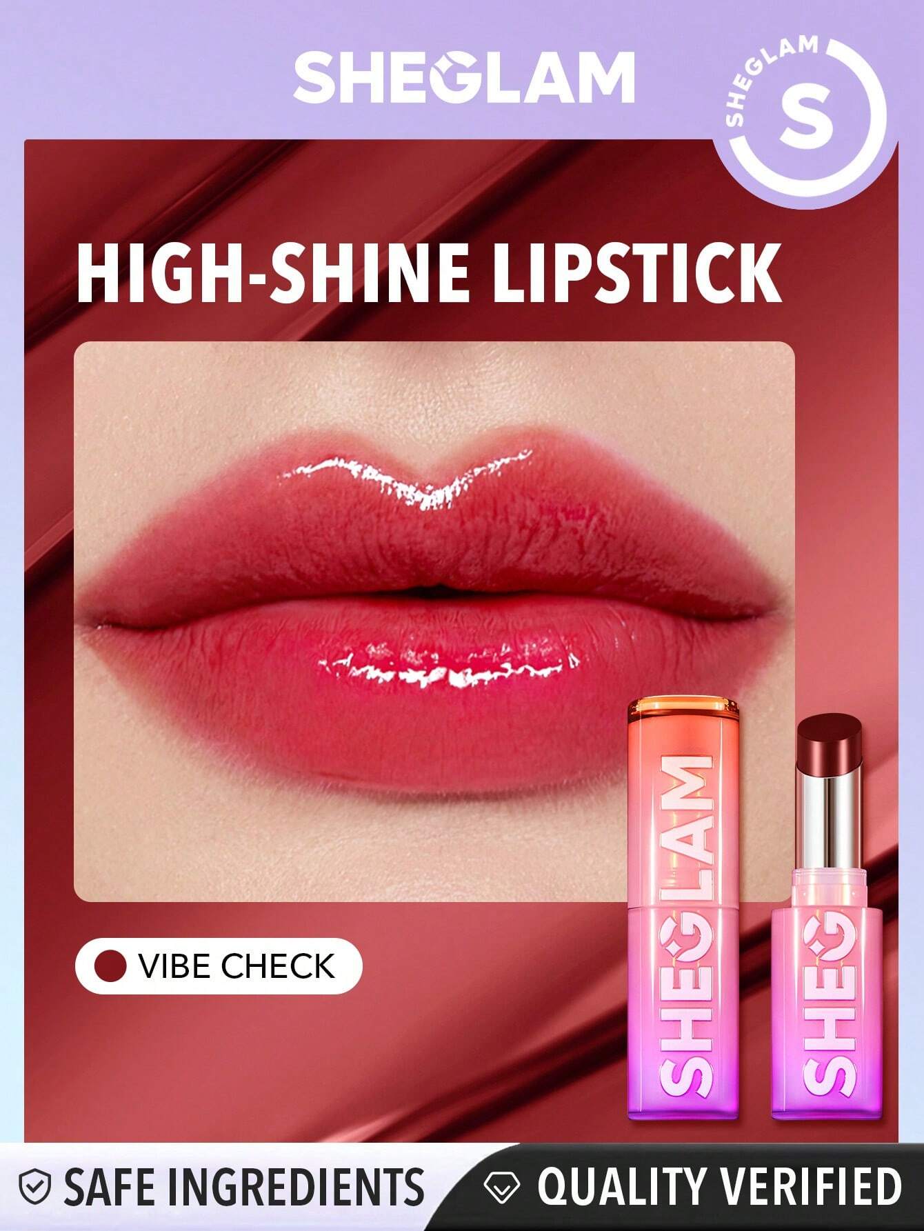  | SHEGLAM Mirror Kiss High-Shine Lipstick-Vibe Check 12 Colors High Gloss Shine Glitter Lipstick Moisturizing Reduce Lip Fine Lines Lip Balm Lip Makeup | Makeup | SheGlam | OneHub