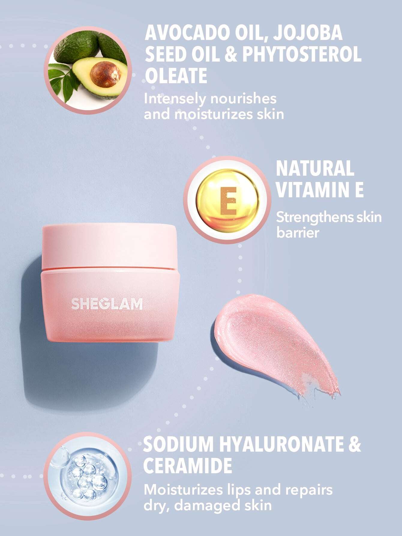  | SHEGLAM Pillow Lips Lip Care Cream Repairing Overnight Lip Mask Reduce Lip Fine Lines Lip Sleep Mask Jojoba Seed Oil Lip Essence Vitamin E Lip Balm Lip Primer Black Friday Sale Gift Pink Lip Care | Makeup | SheGlam | OneHub