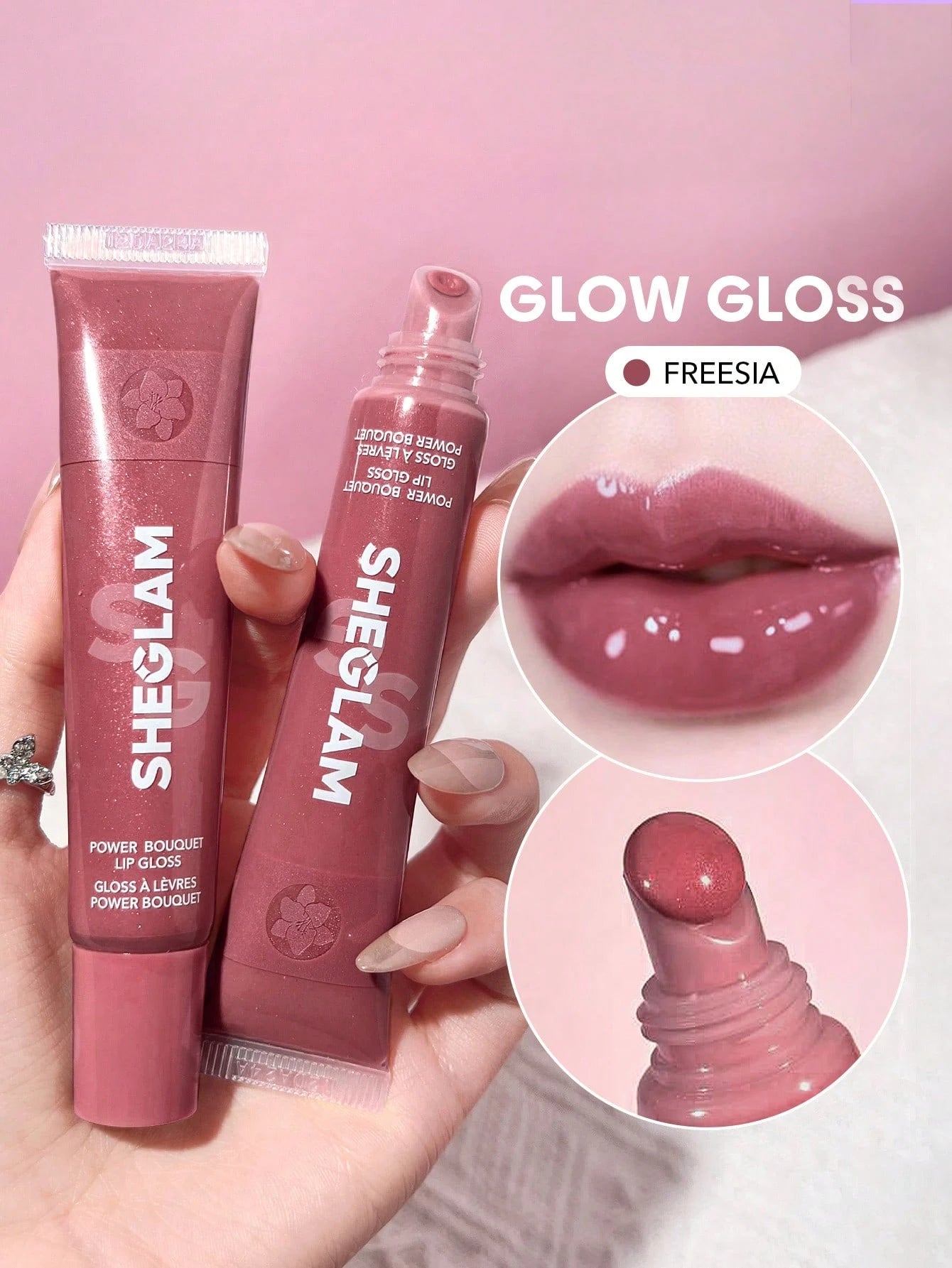  | SHEGLAM Power Bouquet Lip Gloss -Freesia Shiny Tinted Moisturizing Lip Gloss Plumping Non-Sticky Lip Oil Repairing Freesia Extract Lip Care | Makeup | SheGlam | OneHub
