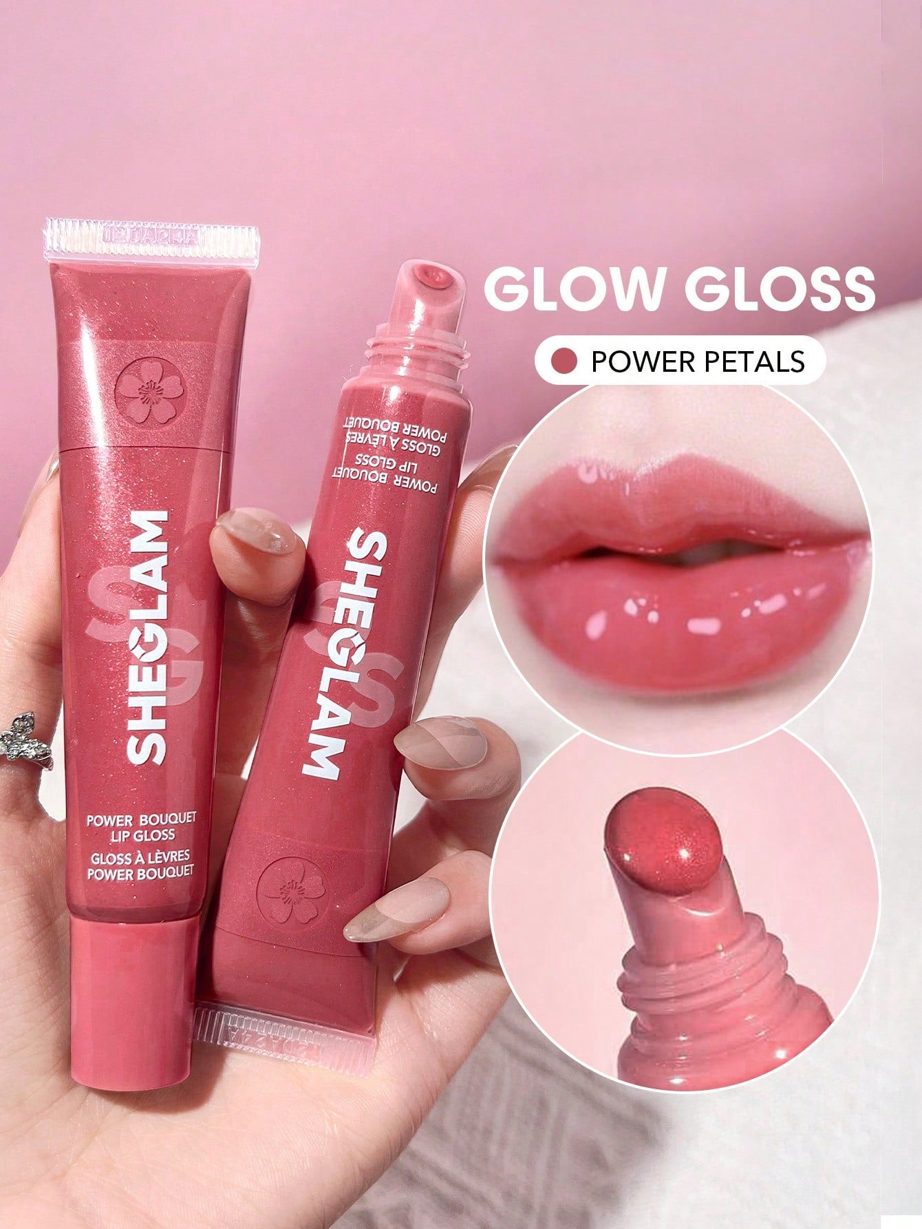  | SHEGLAM Power Bouquet Lip Gloss -Power Petals Shiny Tinted Moisturizing Lip Gloss Plumping Non-Sticky Lip Oil Repairing Cherry Blossom Extract Lip Care | Makeup | SheGlam | OneHub