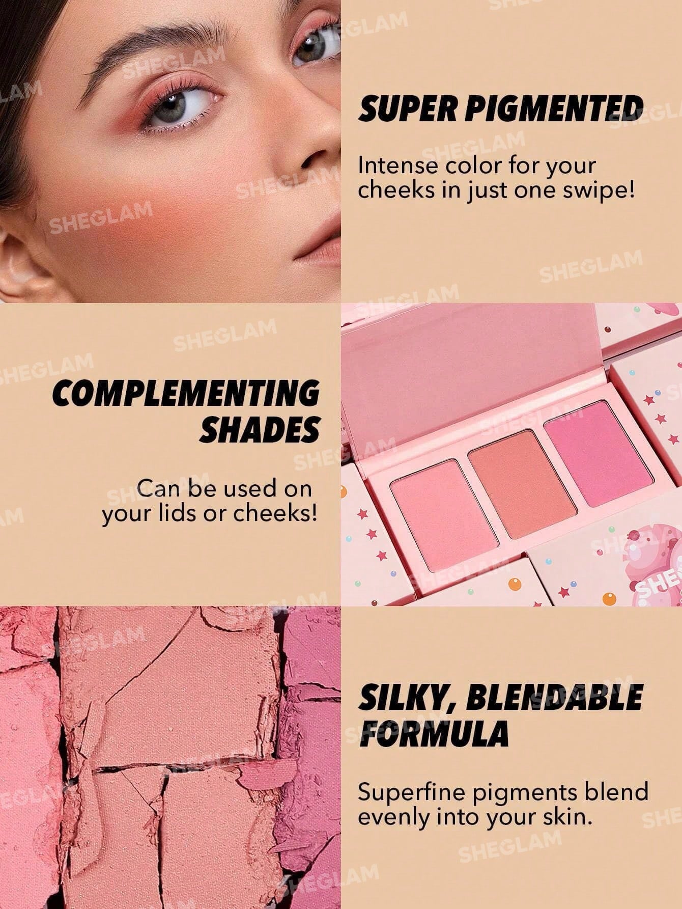  | SHEIN SHEGLAM Sweet Cheeks Blush Trio | Brush | SheGlam | OneHub