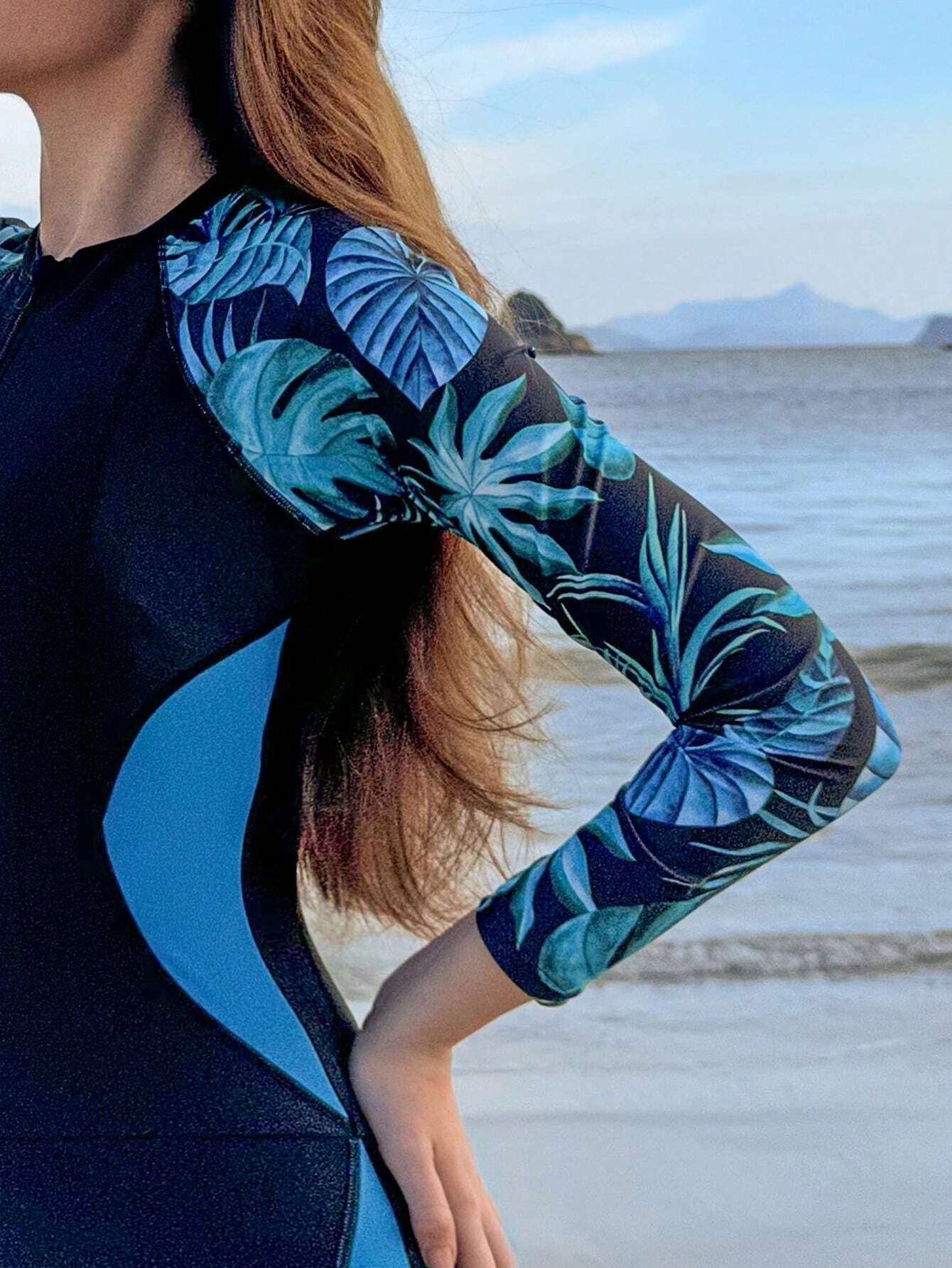  | SHEIN 1pc Women's Tropical Plant Printed Long Sleeve Zip Half Placket Rash Guard Jumpsuit For Sun Protection | Jumpsuit | Shein | OneHub