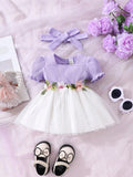 SHEIN 2pcs/Set Newborn Short Sleeve Dress + Headband