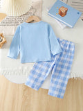  | SHEIN 2pcs Baby Boys Casual Solid Color Long Sleeve Top Paired With Classic Plaid Print Pants, Home Outfit Sets | Dress | Shein | OneHub