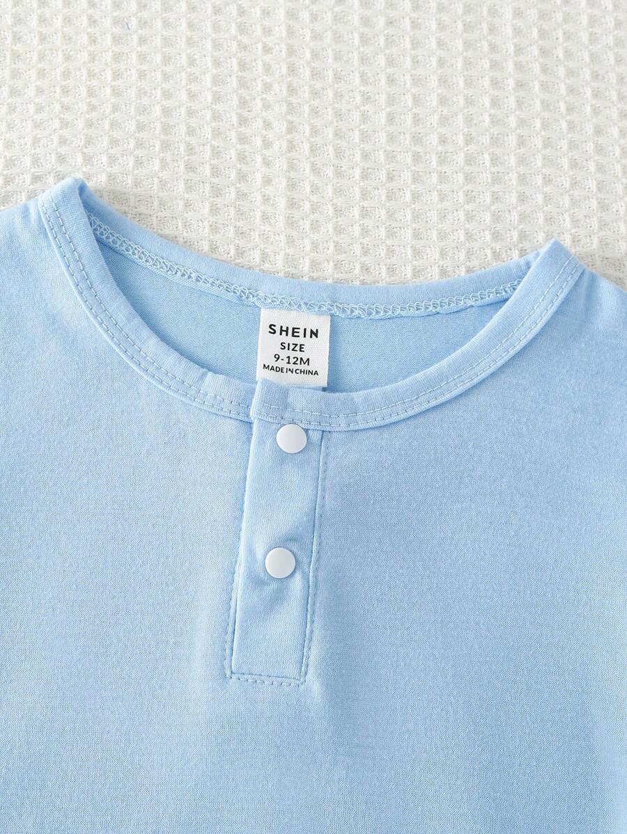  | SHEIN 2pcs Baby Boys Casual Solid Color Long Sleeve Top Paired With Classic Plaid Print Pants, Home Outfit Sets | Dress | Shein | OneHub