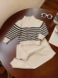 SHEIN 2pcs Set Baby Boy/Girl Casual Sports Chic Preppy All-Match Solid Color Polo Collar Half-Zip Sweater & White Knitted Pants Suit,In Fall/Winter