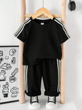  | SHEIN 2pcs Set Baby Boys/Girls Casual Cute Graphic Oversized Crew Neck Knit Sweater Top And Striped Drawstring Waist Knit Pants Outfit | Dress | Shein | OneHub