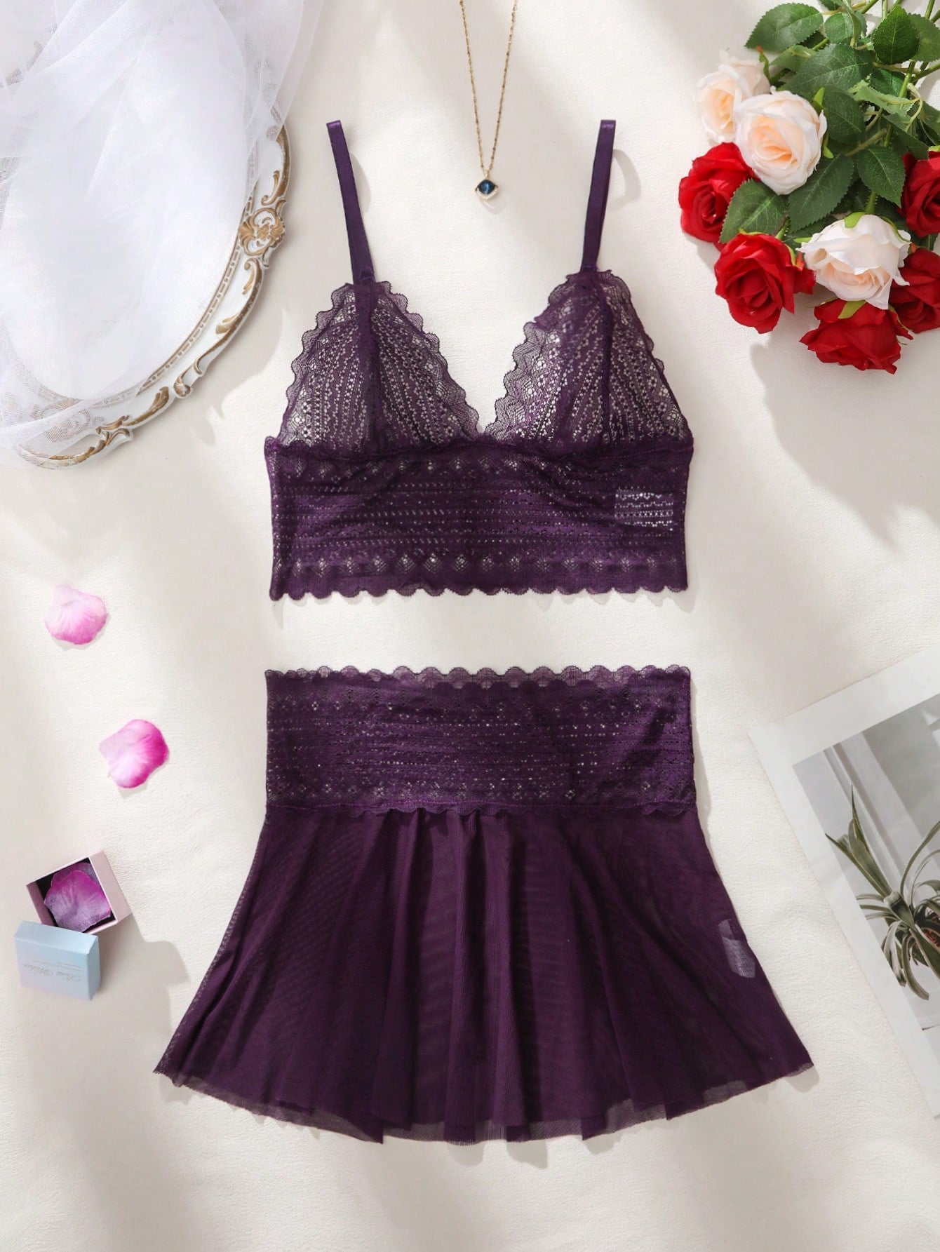  | SHEIN 2pcs/Set Women Lace & Mesh Wireless Lingerie Dress Set For Going Out | Night Dress | Shein | OneHub